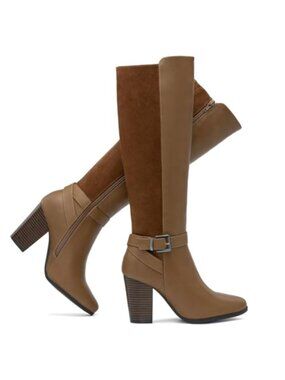 Women's Heeled Knee High Boots Pointed Toe Faux Leather Faux Suede Block Heel
